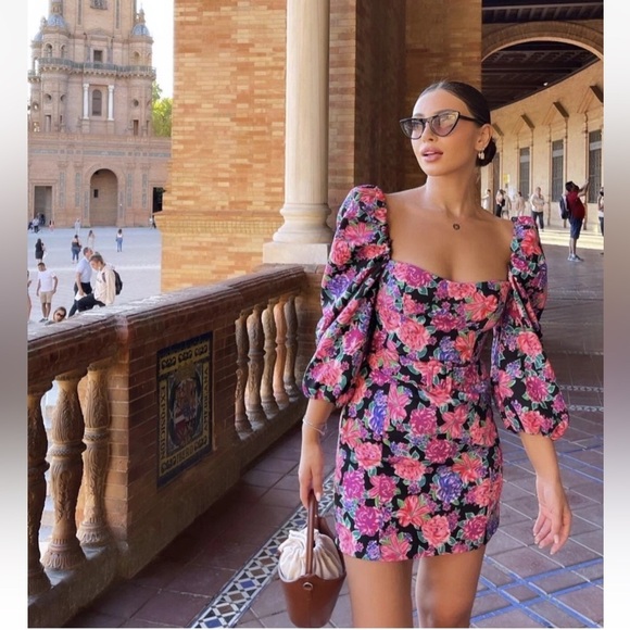 Zara Dresses & Skirts - NWT Zara Floral Belted Pink Purple Puff Sleeve Mini Dress Zinnia Cottagecore XS.